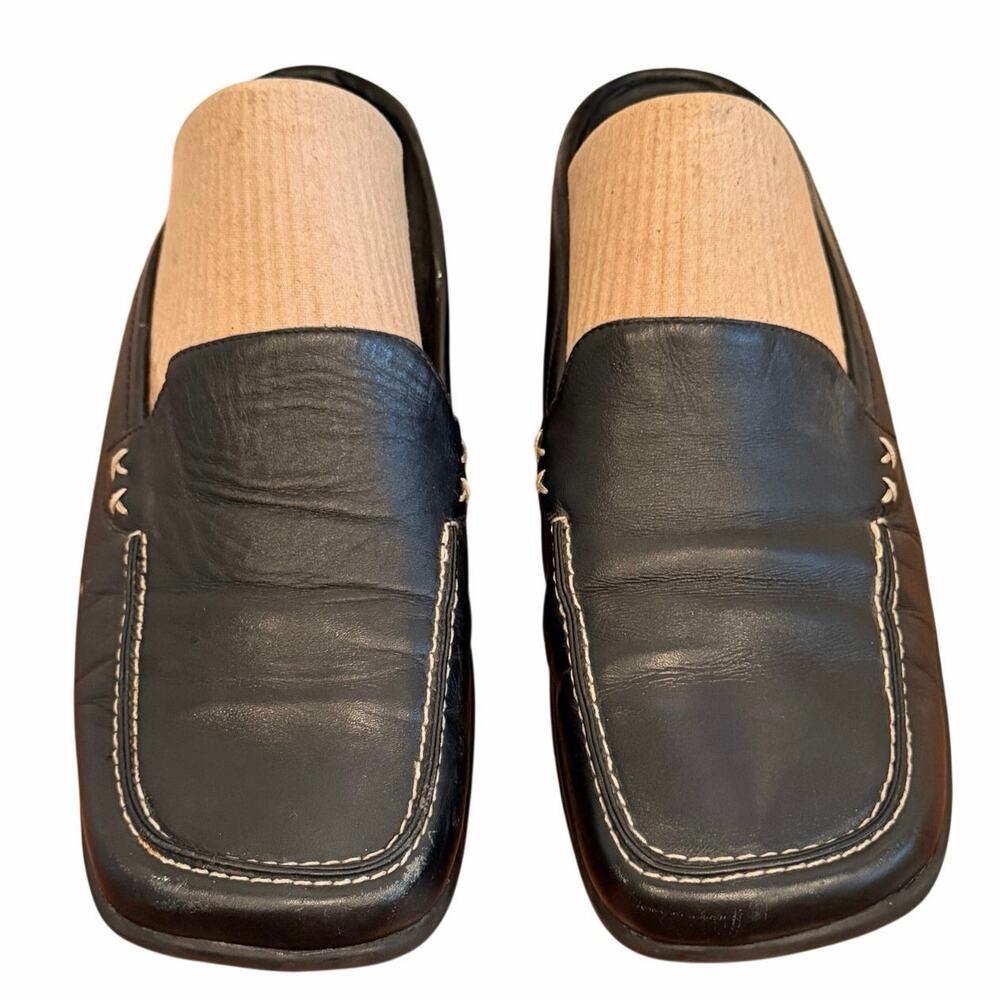 Glacee Women’s Black Slip On Slide Shoes White Stitching Open Back Sz 10